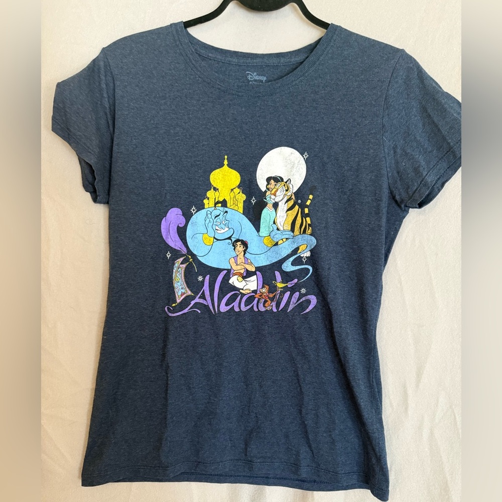 Disney Aladdin T Shirt Womens Large Blue‎ Heather Graphic Tee Jasmine Genie Abu